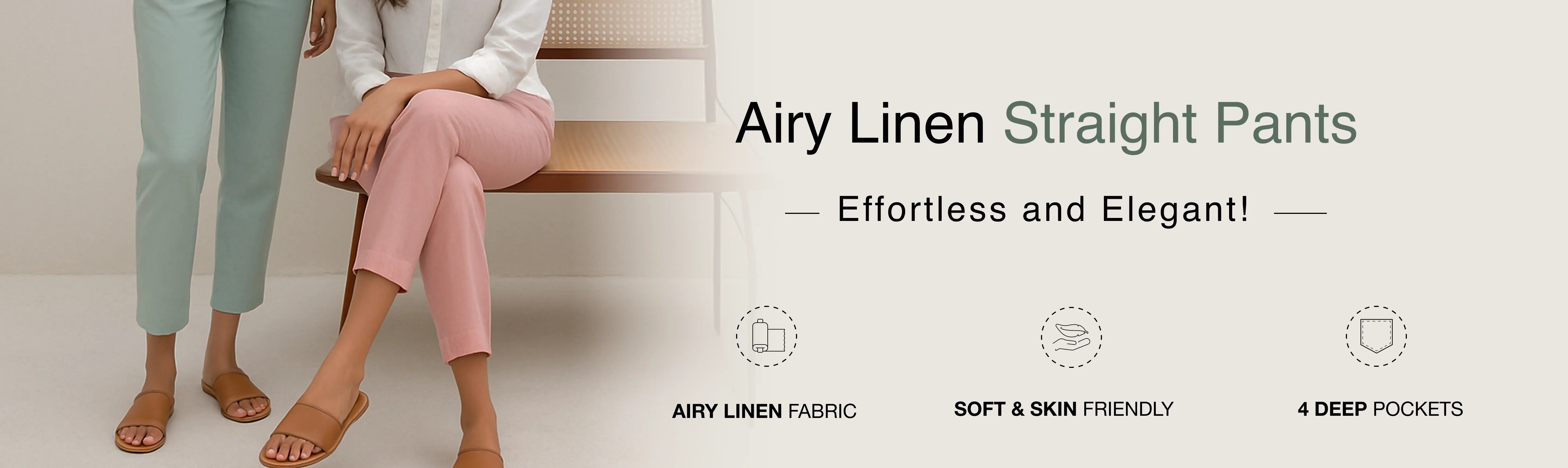 Women Airy Linen Straight Pants banner desktop