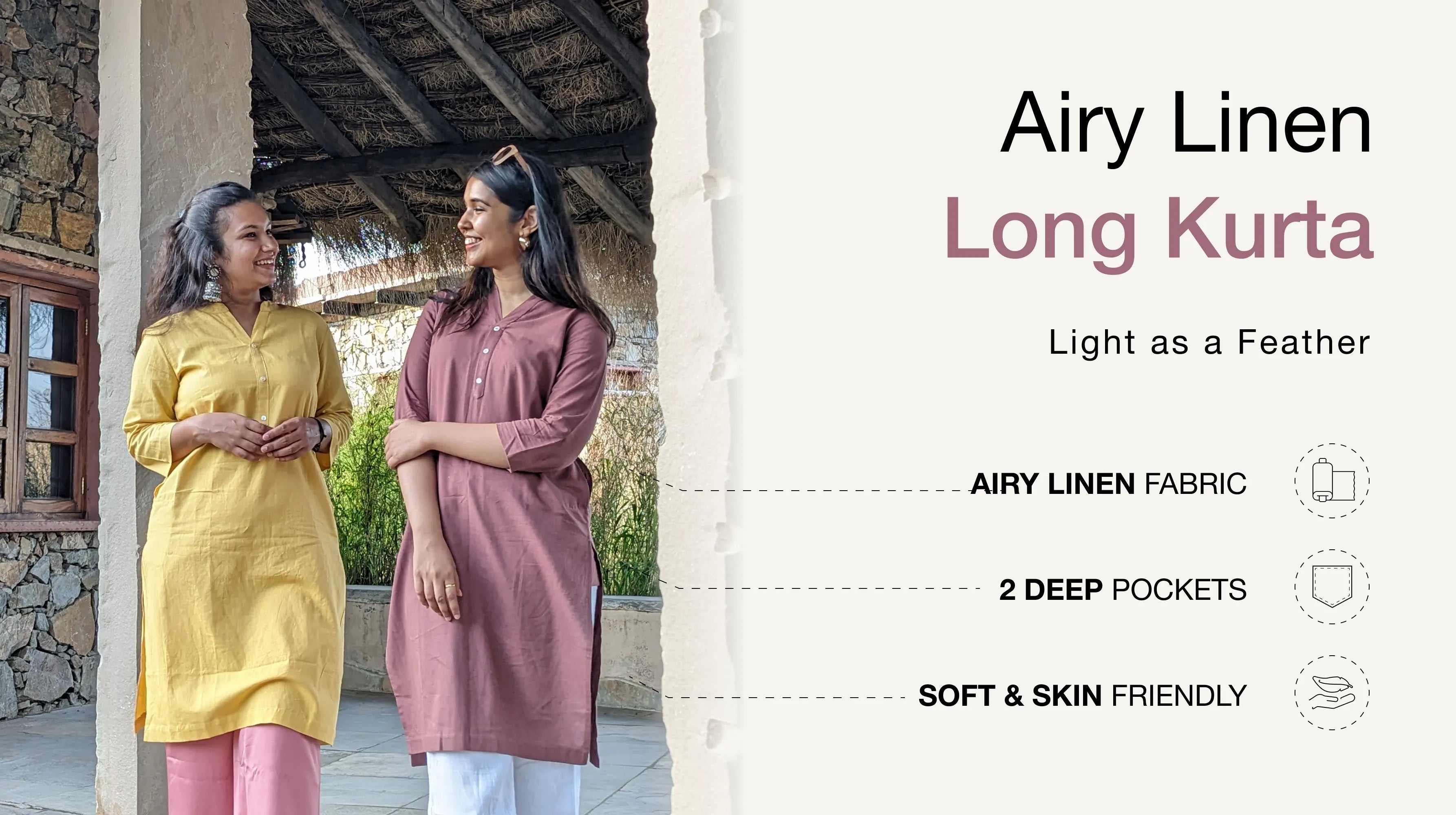 AIRY LINEN LONG KURTAS banner mobile