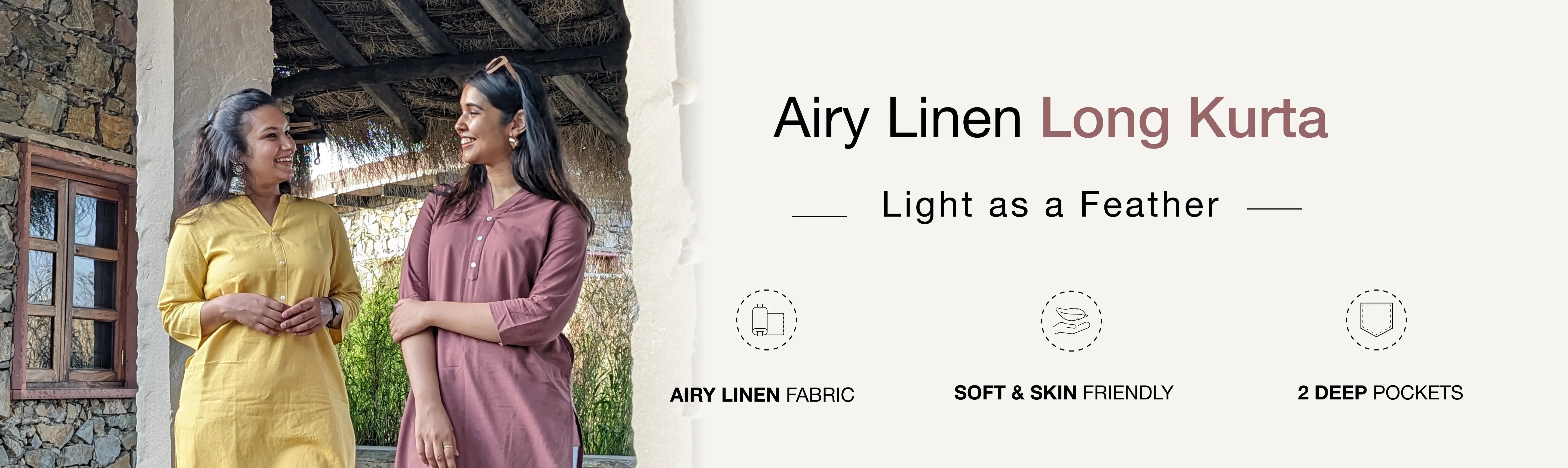 AIRY LINEN LONG KURTAS banner desktop