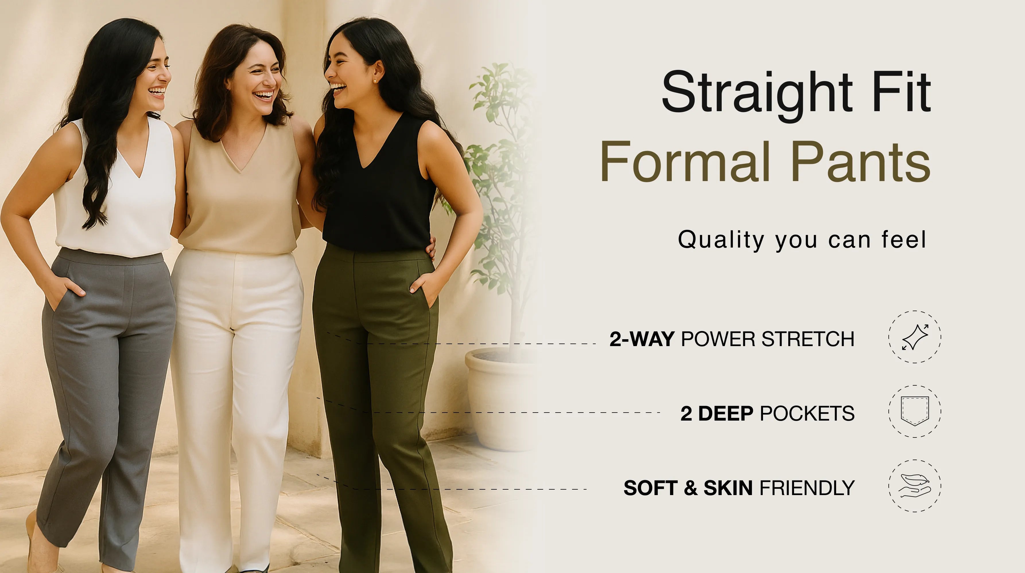 Women Straight Fit Formal Pant banner mobile