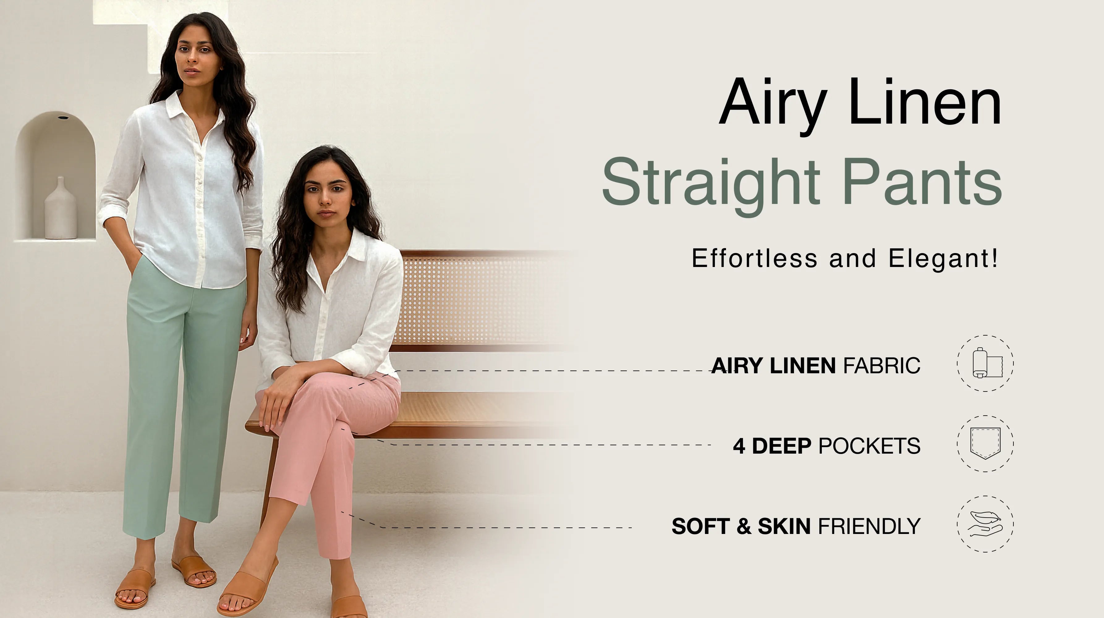Women Airy Linen Straight Pants banner mobile