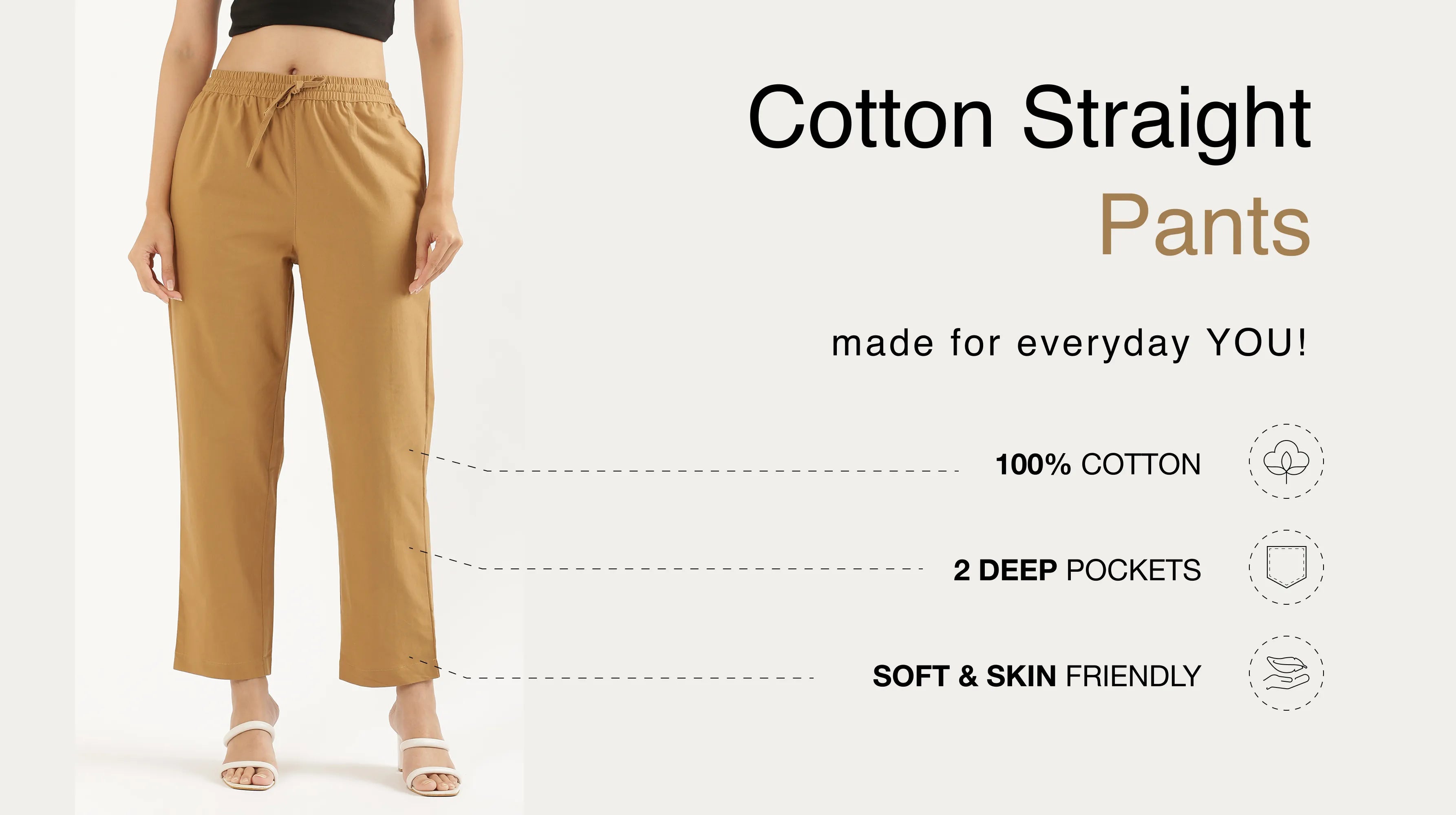 Women Cotton Straight Pants banner mobile