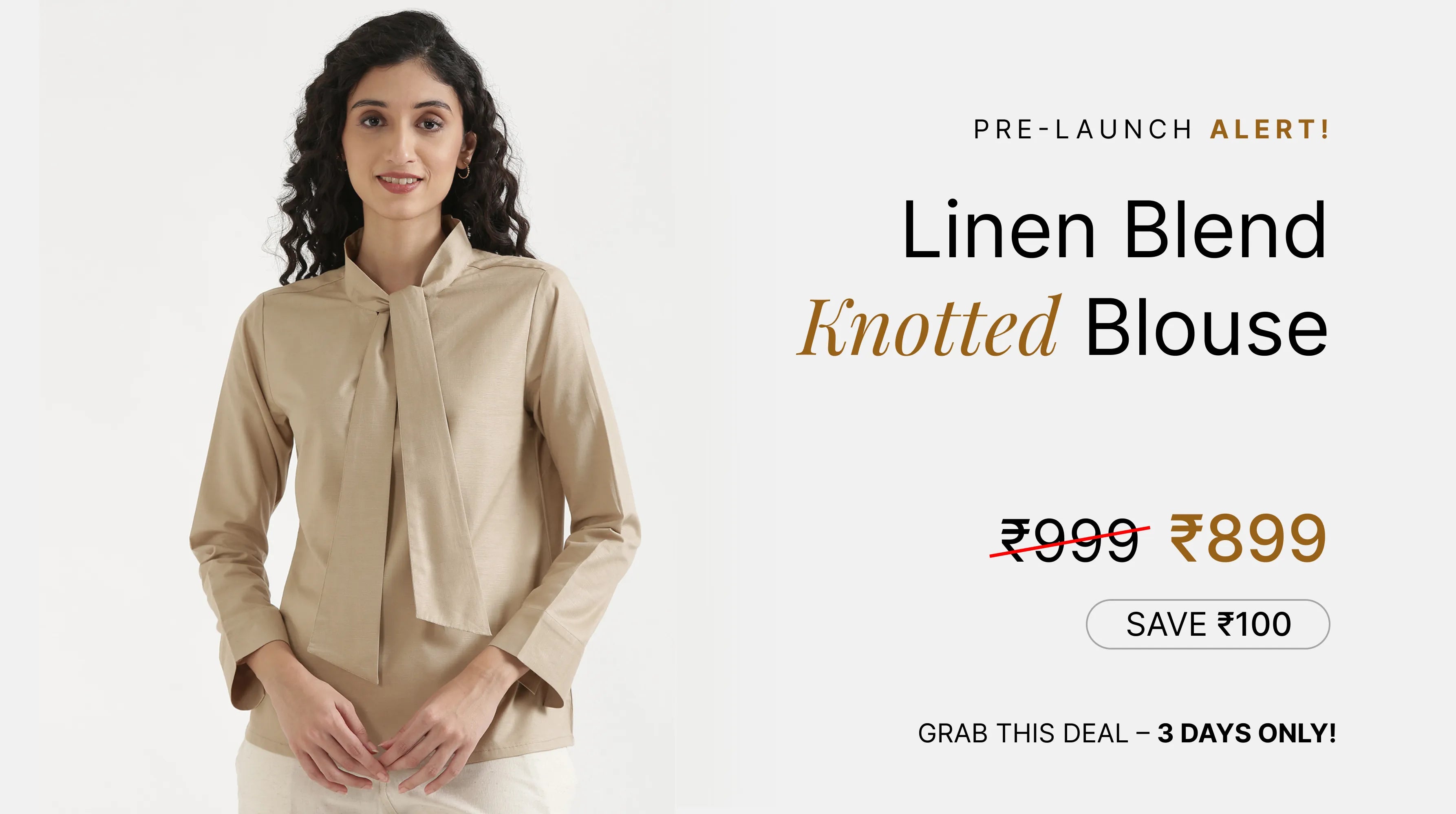 Women Linen Blend Knot Blouse banner mobile