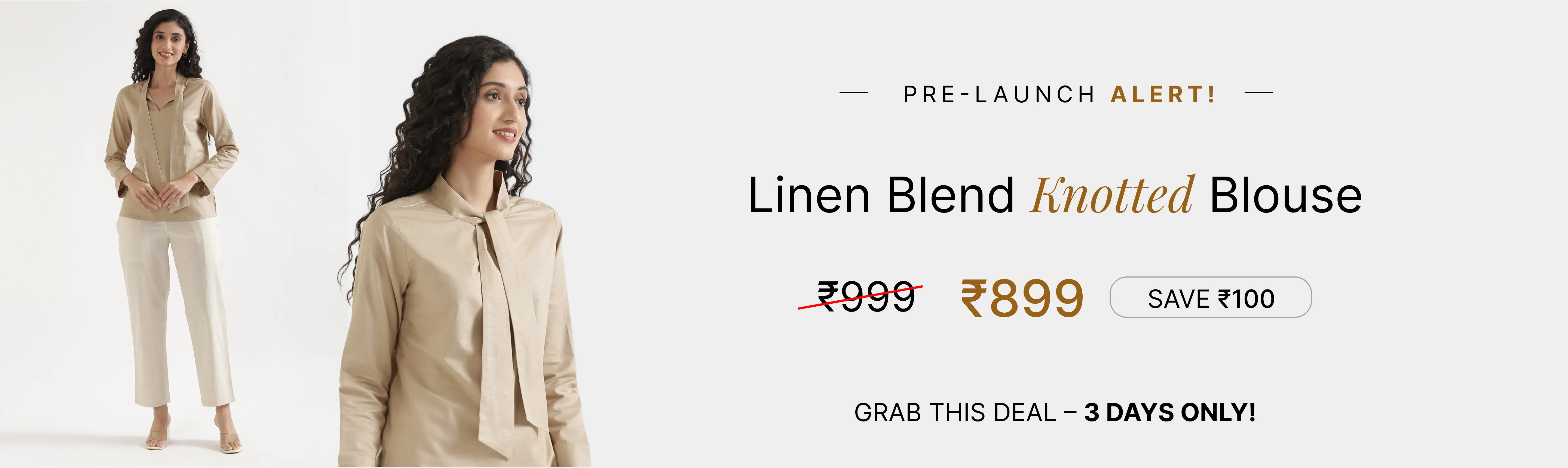 Women Linen Blend Knot Blouse banner desktop