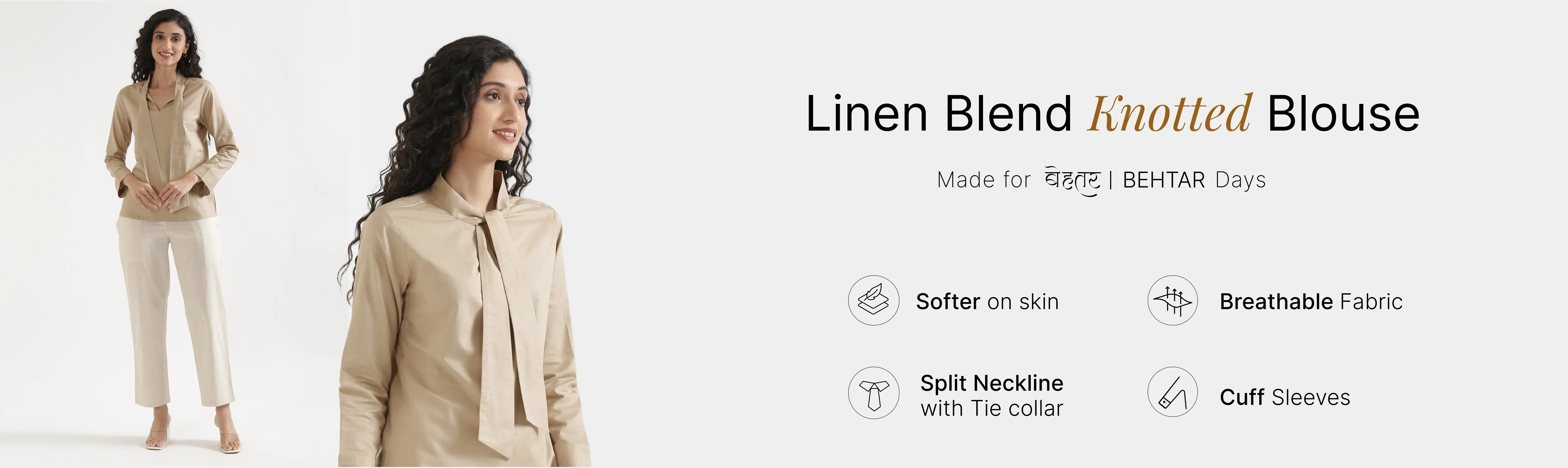 Women Linen Blend Knot Blouse banner desktop