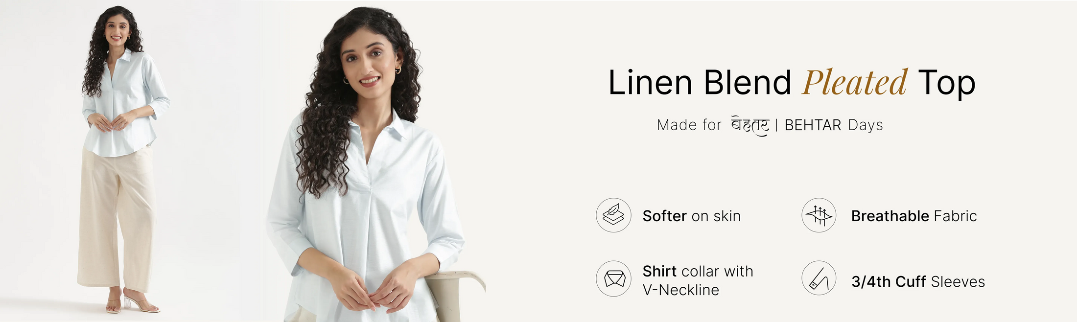 Women Linen Blend Pleated Tops