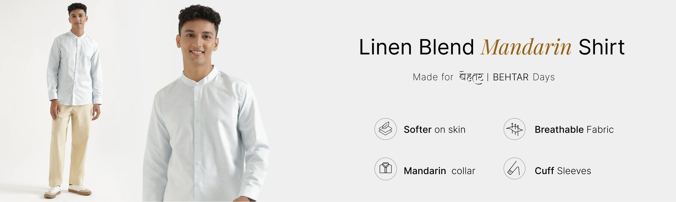 Men Linen Blend Mandarin Collar Shirts