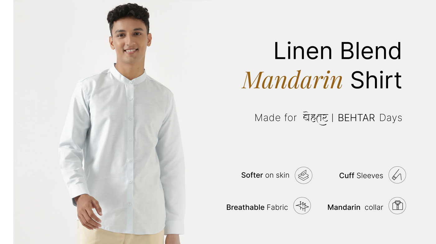 Men Linen Blend Mandarin Collar Shirts