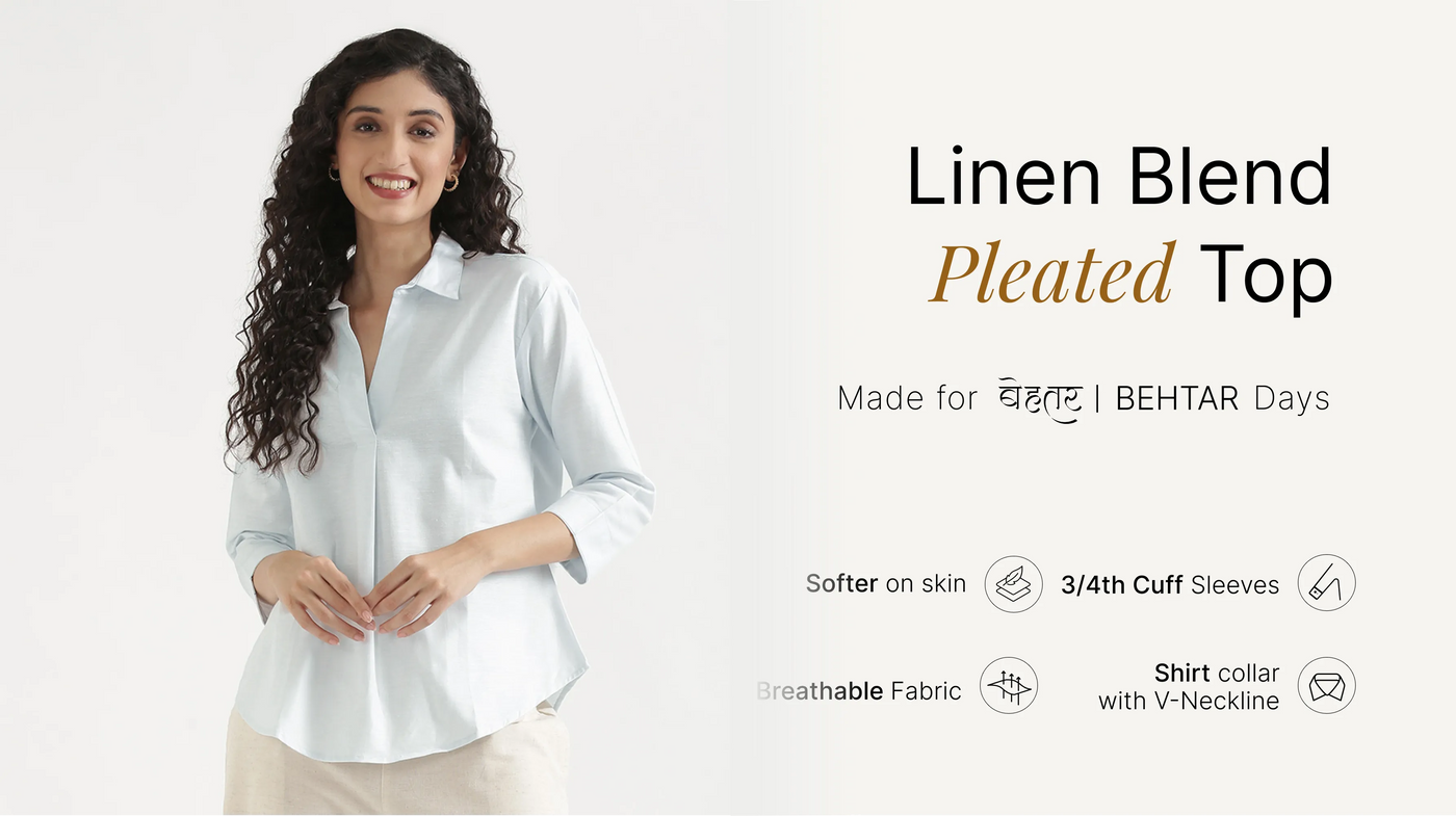 Women Linen Blend Pleated Tops