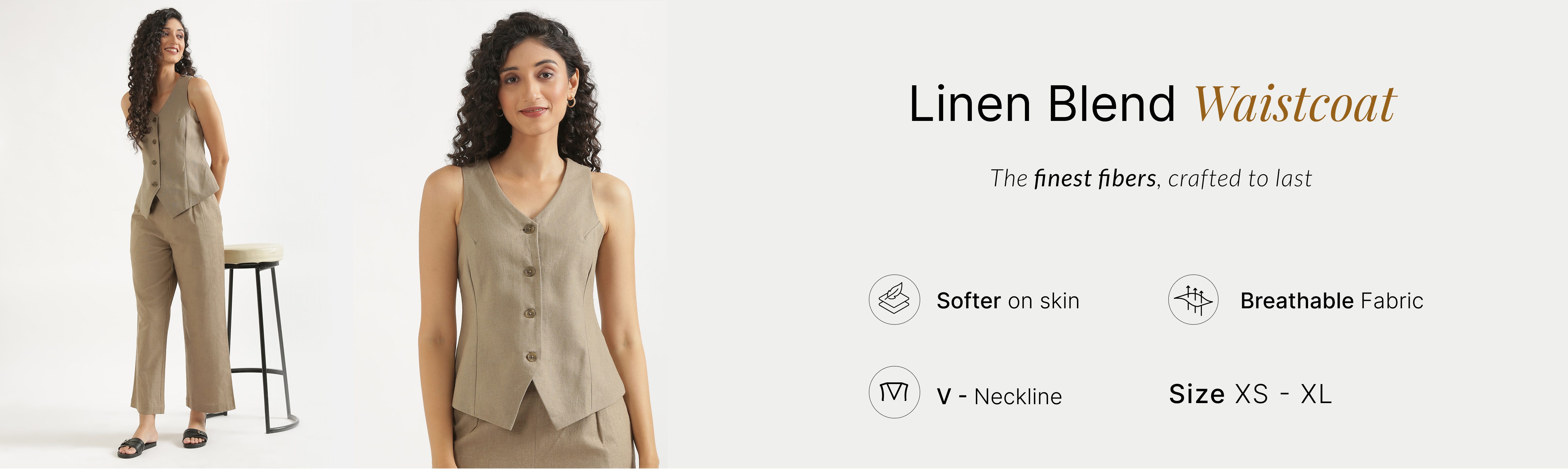 Women Linen Blend Waist Coat banner desktop