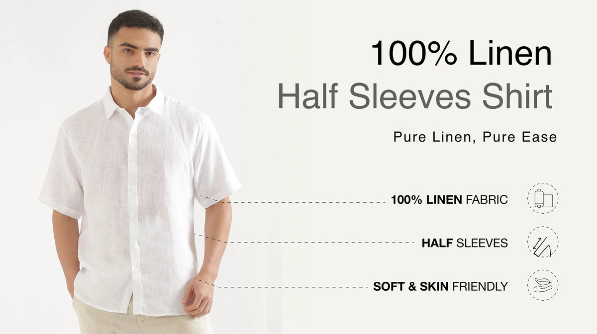 Men 100% Linen Half Sleeve Shirts