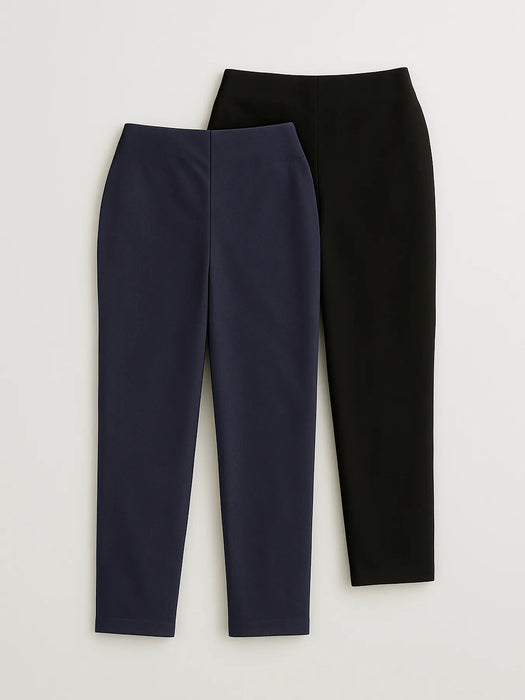 Women Black & Navy Blue Straight Fit Formal Pants
