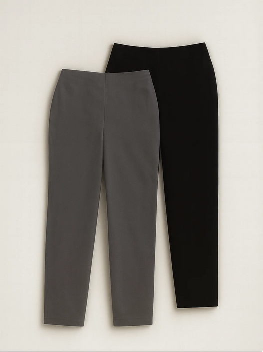 Women Black & German Grey Straight Fit Formal Pants