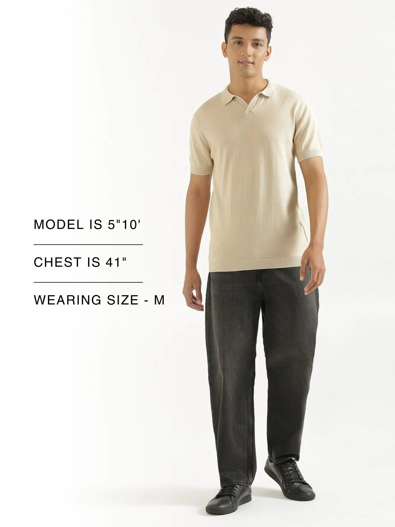 Men Beige Flat Knit Polo