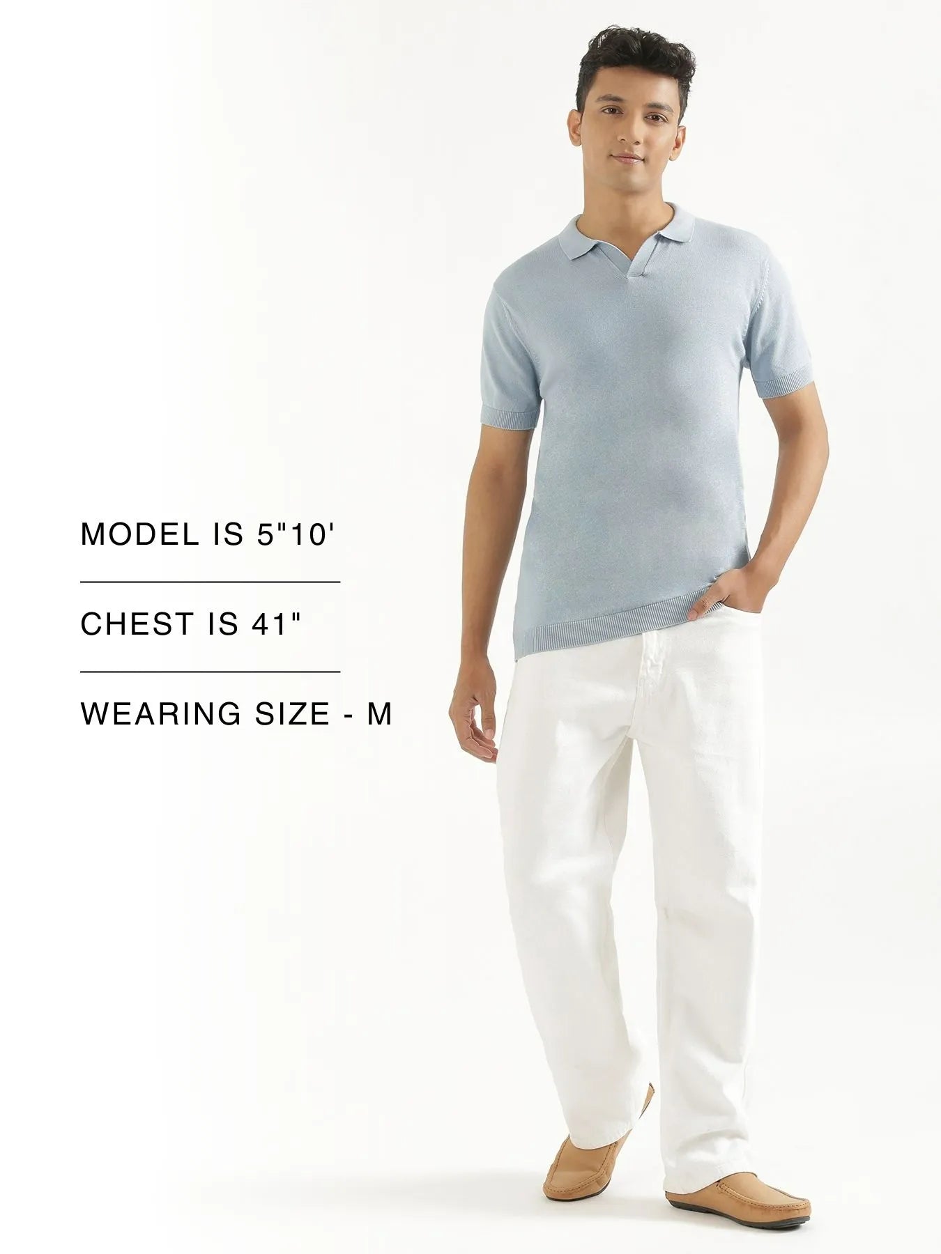 Men Light Blue Flat Knit Polo
