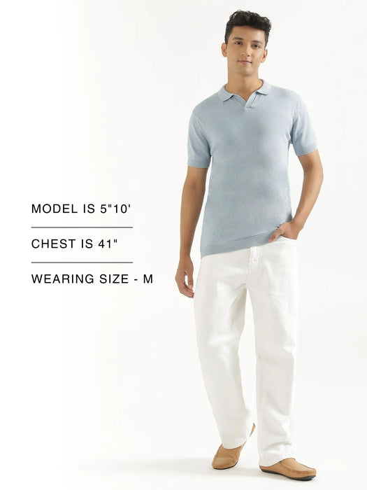 Men Light Blue Flat Knit Polo