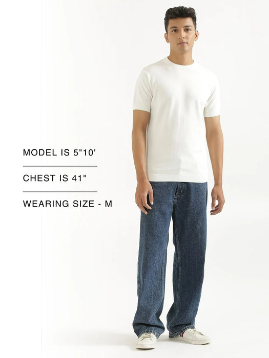 Men Off White Flat Knit Round Neck T-shirt