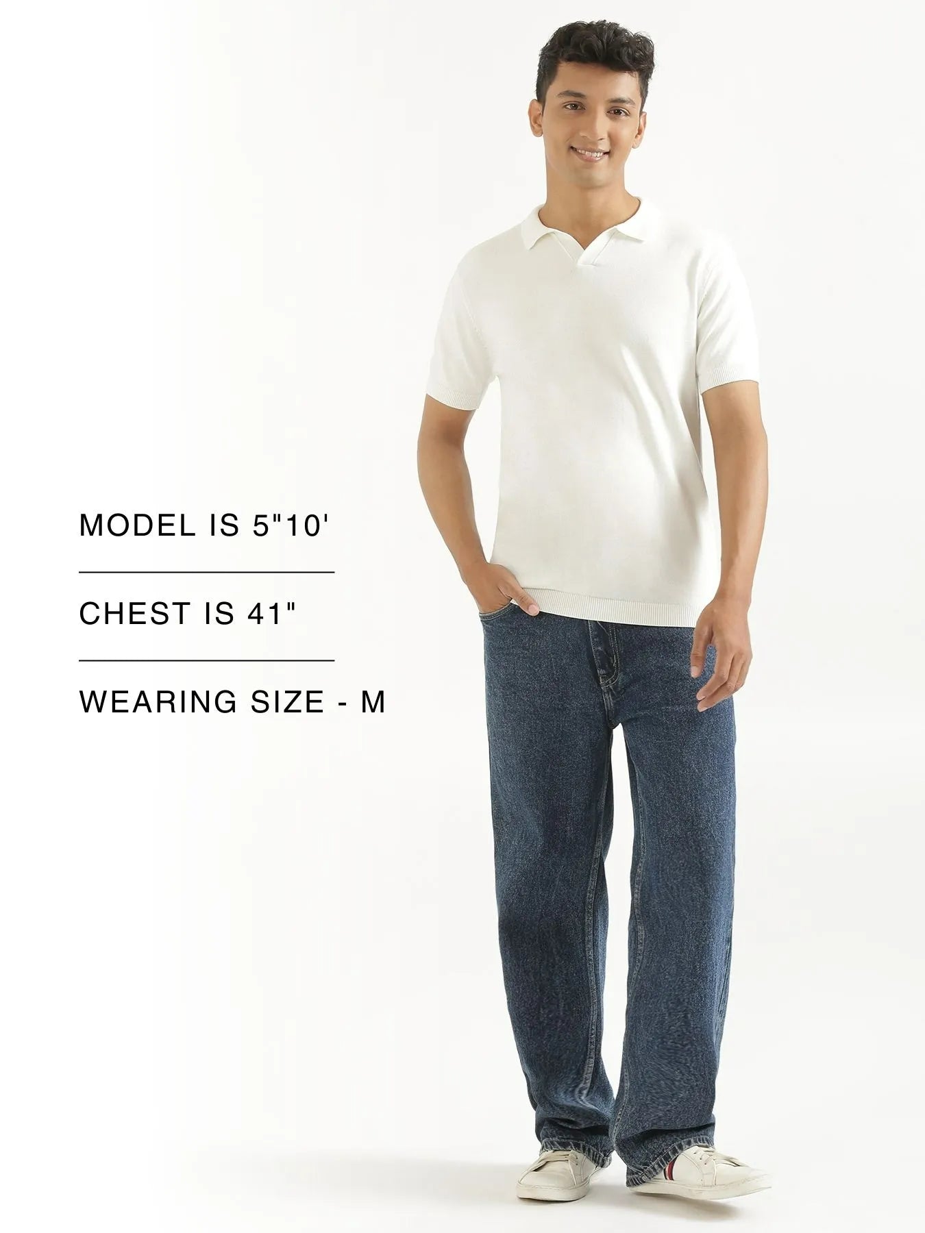 Men Off White Flat Knit Collared T-shirt