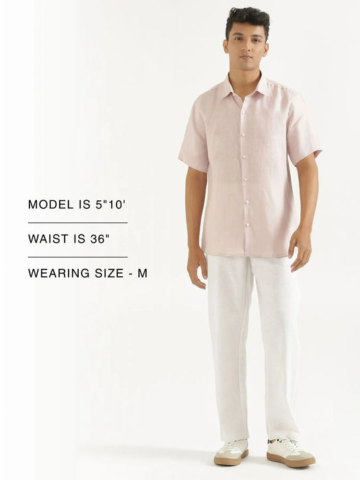 Men White Linen Blend Straight Pant