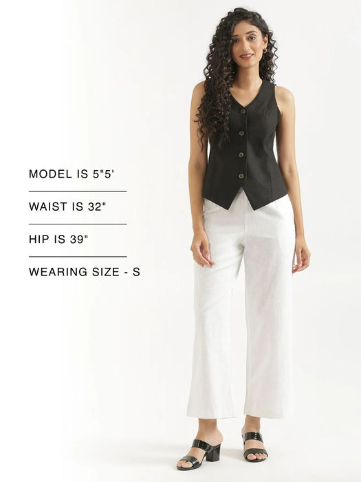 Women White Linen Blend Wide Leg Pant