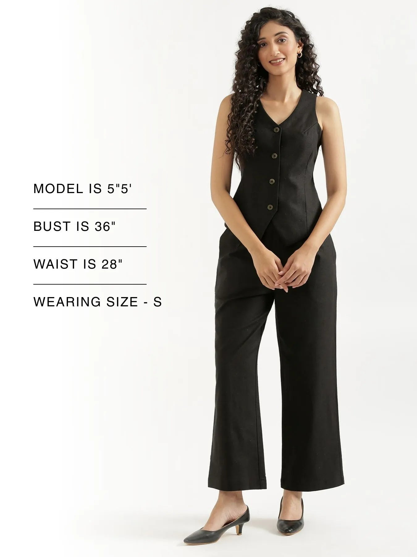 Women Black Linen Blend Waist Coat