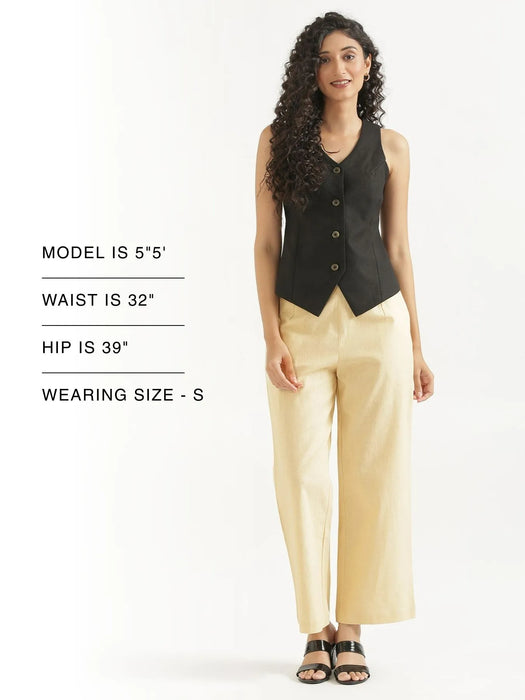 Women Beige Linen Blend Wide Leg Pant