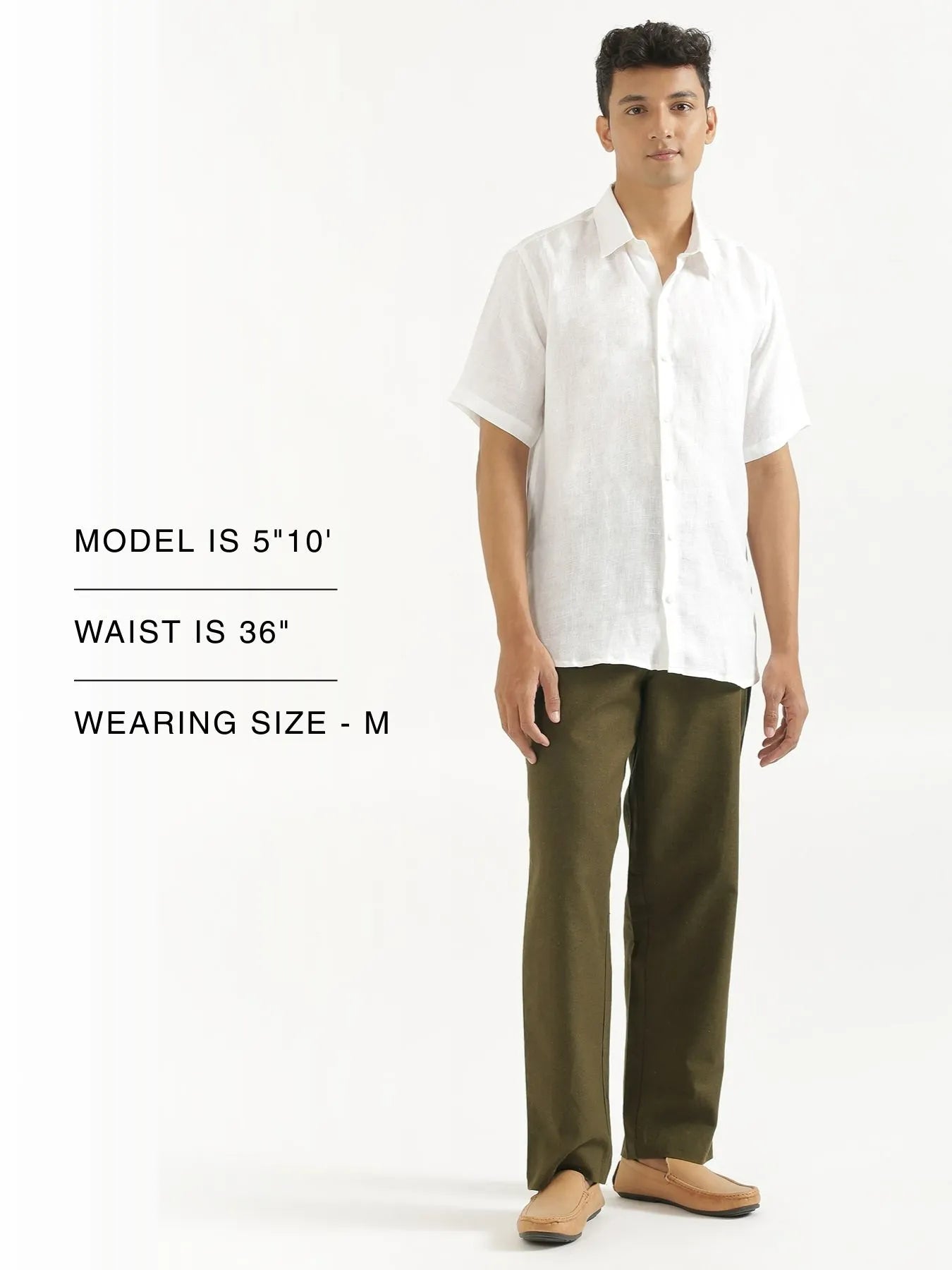 Men Olive Green Linen Blend Straight Pant