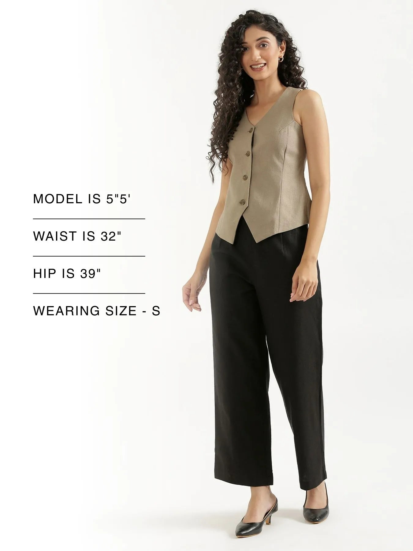 Women Black Linen Blend Wide Leg Pant