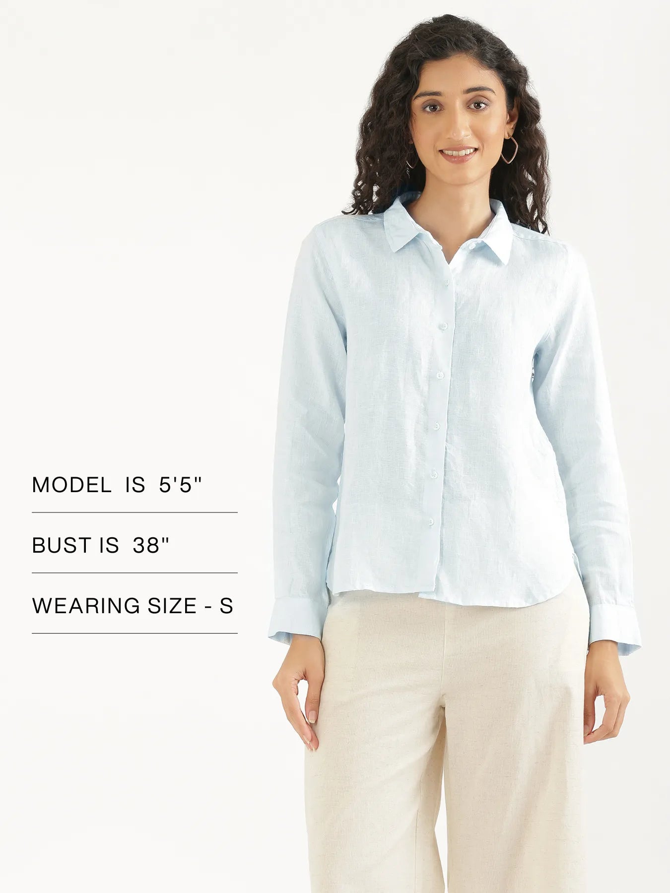 Women Light Blue Pure Linen Shirt