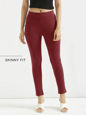 Women Maroon 4-Way Stretchable Pants