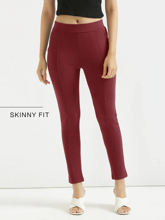 Women Maroon 4-Way Stretchable Pants