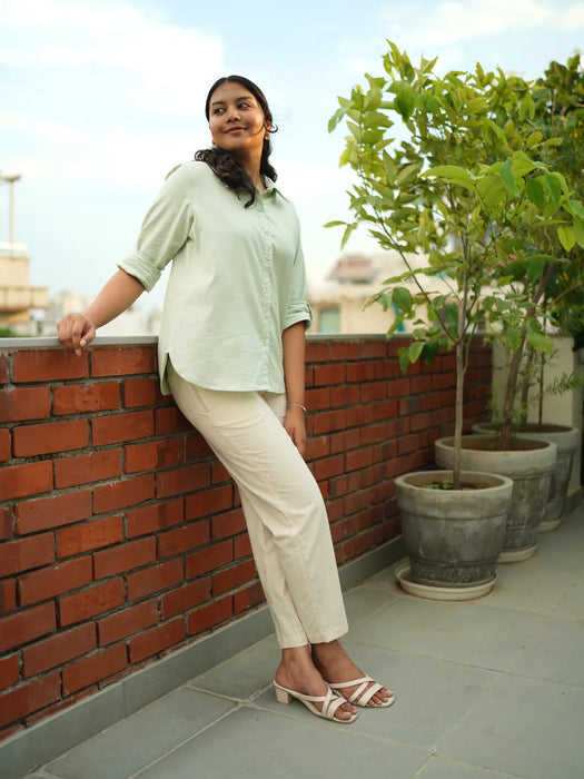 Women Mint Green Airy-Linen Shirt
