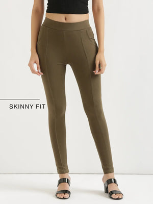 Women Olive Green 4-Way Stretchable Pants