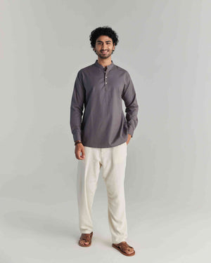 Men Grey Airy Linen Short Kurta