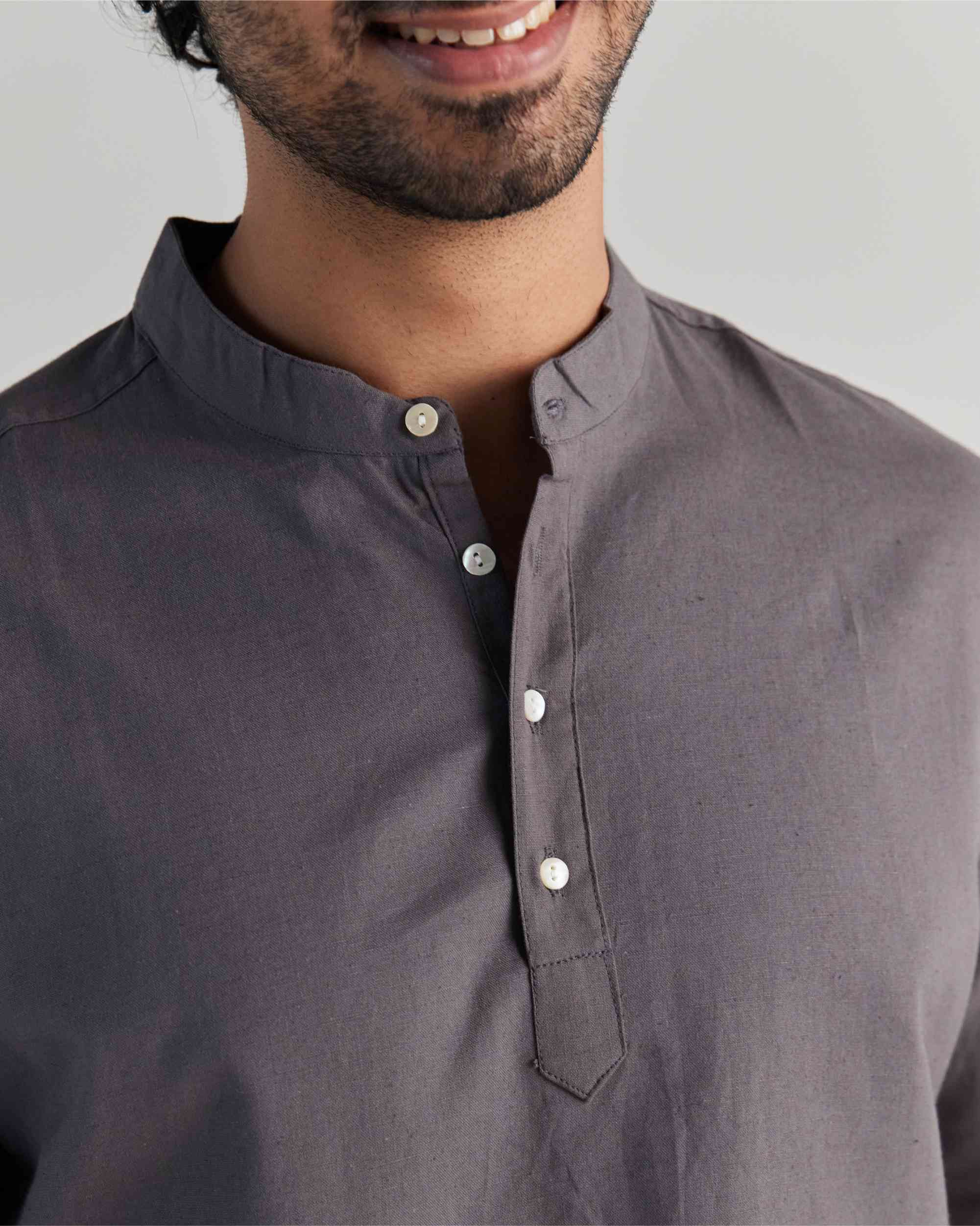 Men Grey Airy Linen Short Kurta