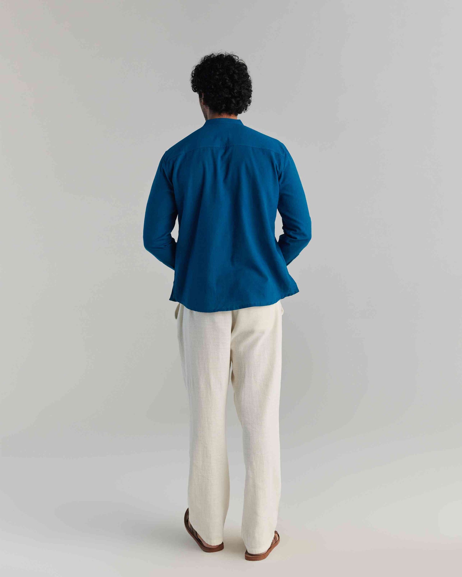 Men Turquoise Airy Linen Short Kurta