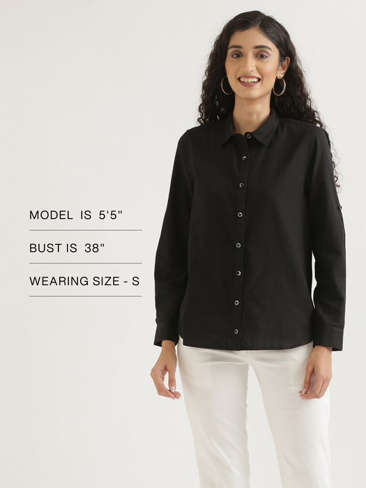 Women Black Airy-Linen Shirt
