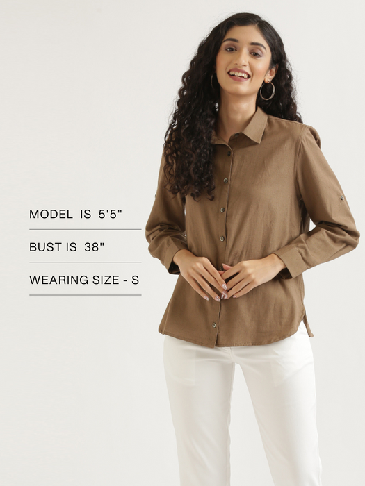 Women Coffee Brown Airy-Linen Shirt