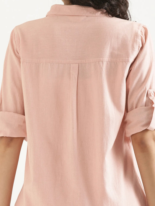 Women Salmon Pink Airy-Linen Shirt