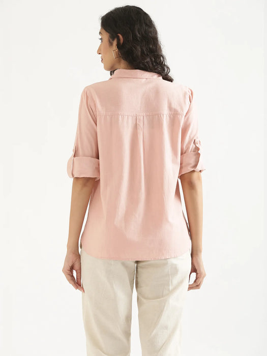 Women Salmon Pink Airy-Linen Shirt