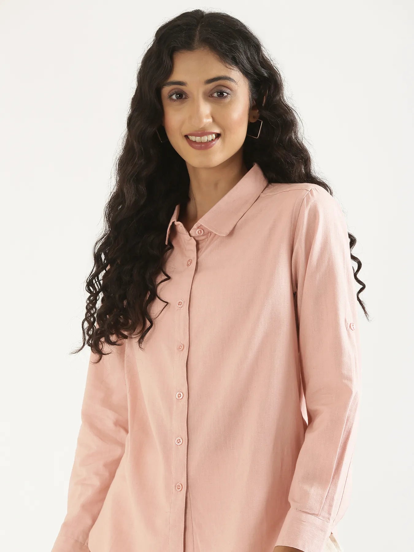 Women Salmon Pink Airy-Linen Shirt
