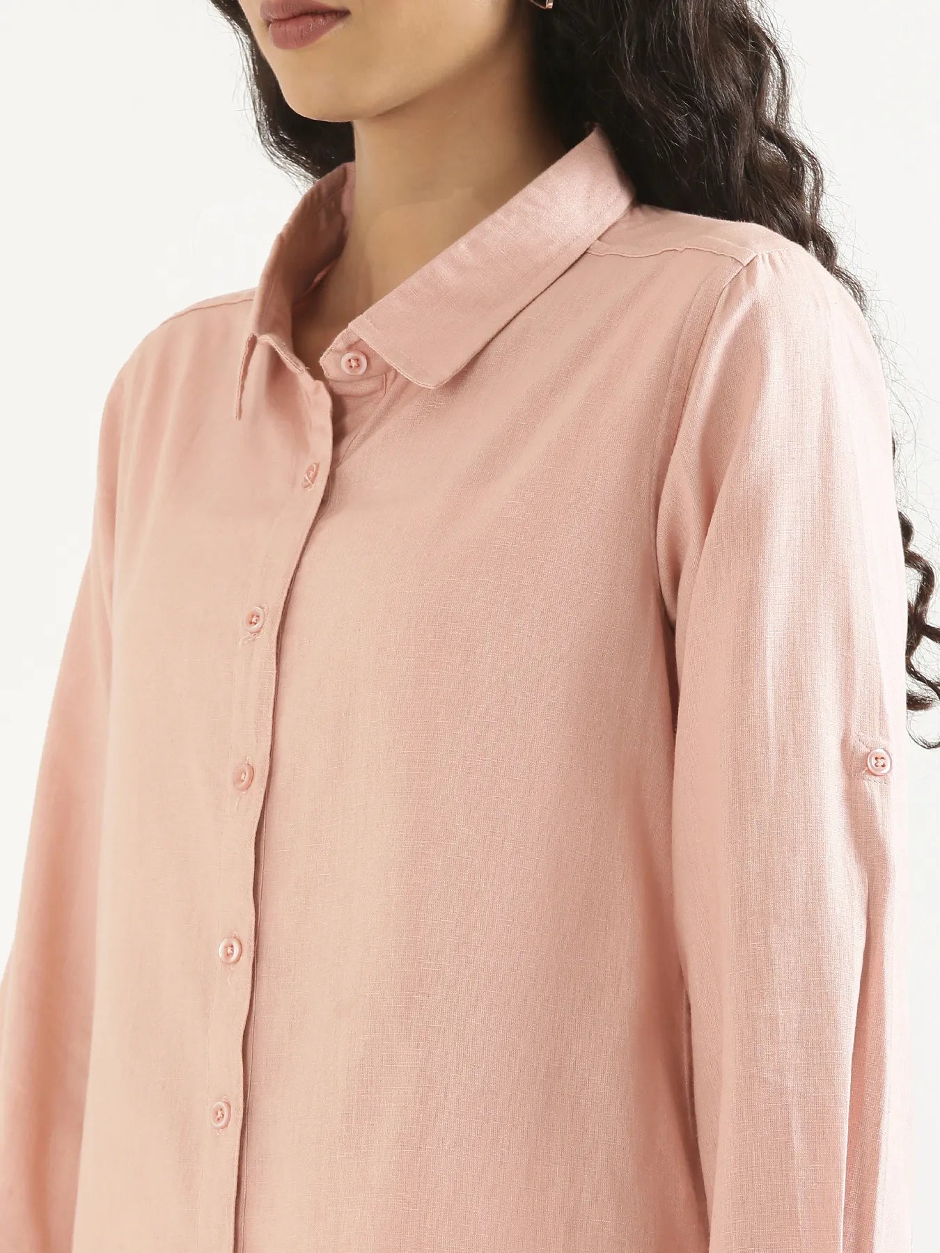 Women Salmon Pink Airy-Linen Shirt