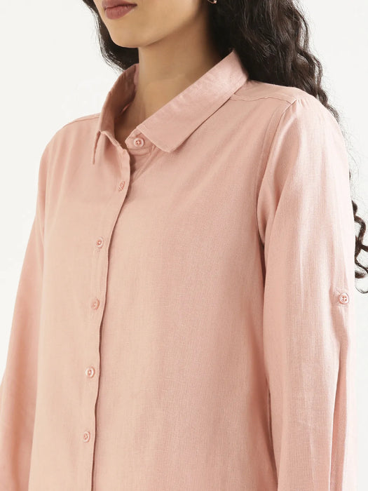 Women Salmon Pink Airy-Linen Shirt