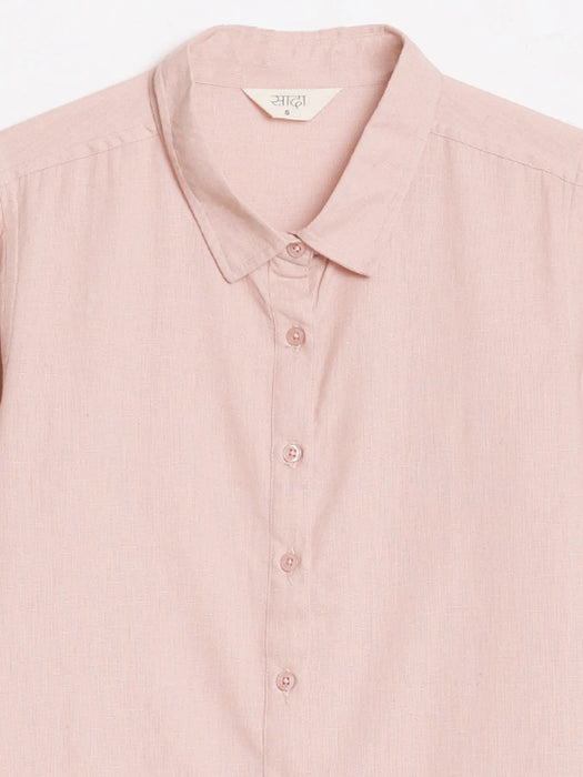 Women Salmon Pink Airy-Linen Shirt