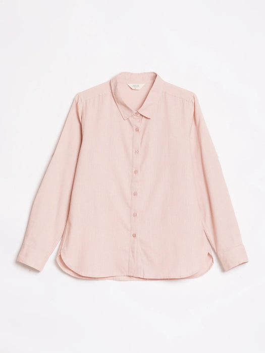 Women Salmon Pink Airy-Linen Shirt