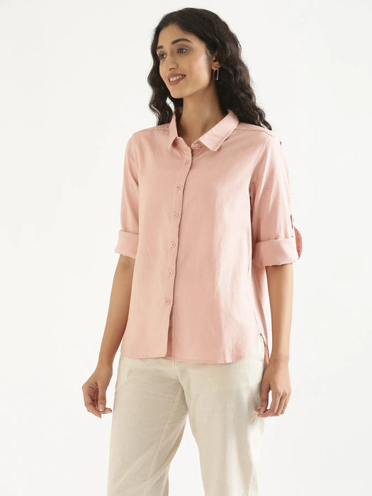 Women Salmon Pink Airy-Linen Shirt