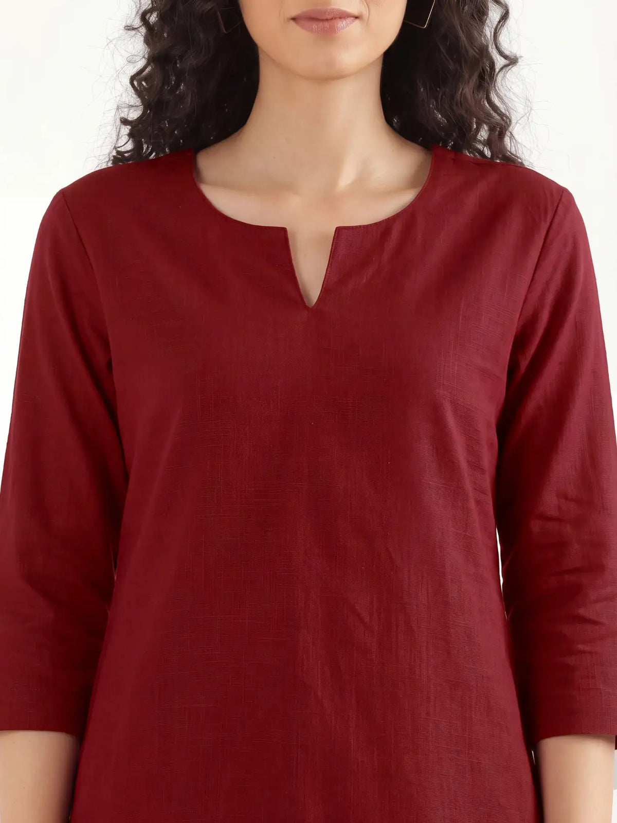 Women Maroon Airy Linen Mid Thigh Length Kurta