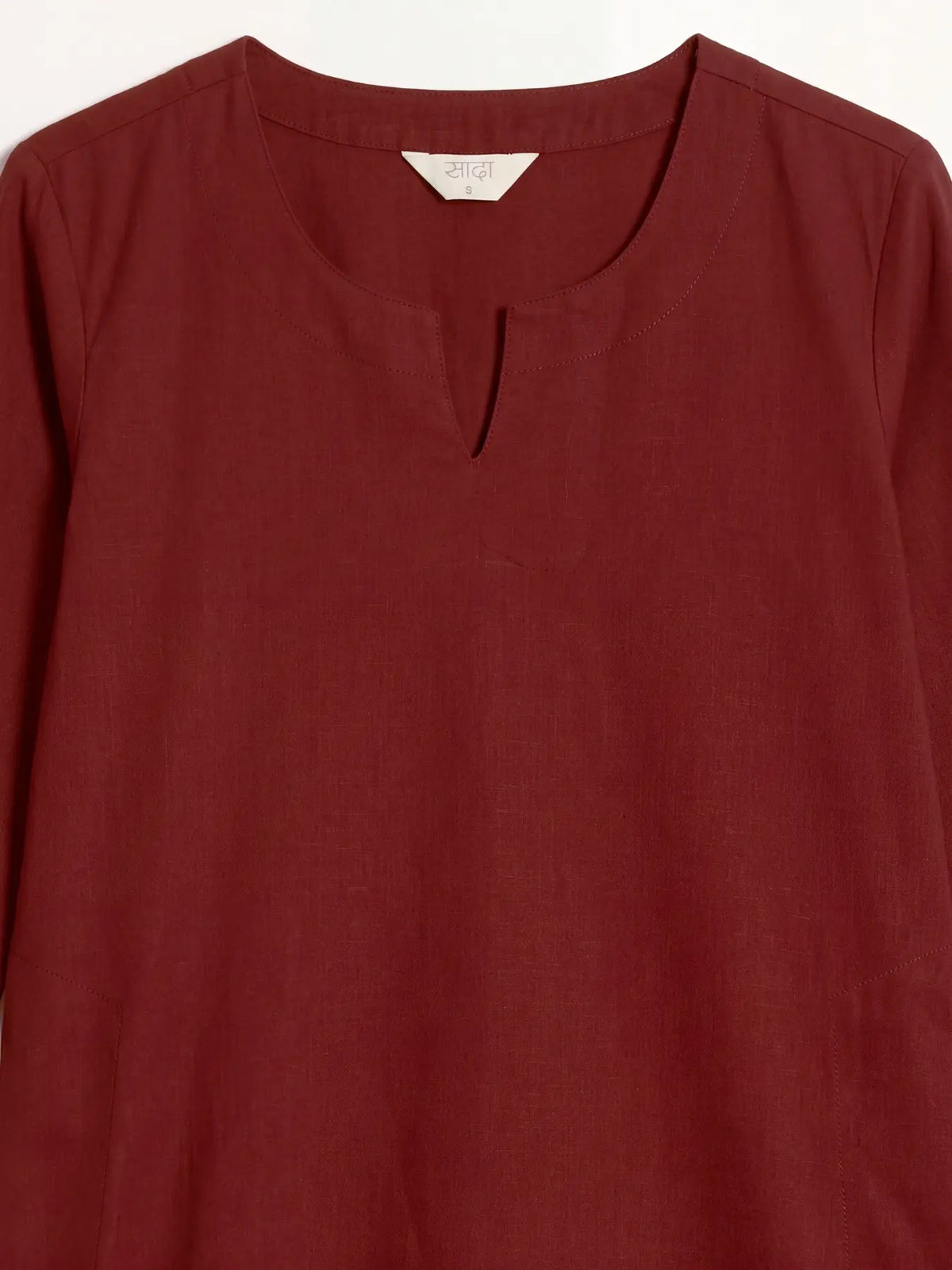 Women Maroon Airy Linen Mid Thigh Length Kurta
