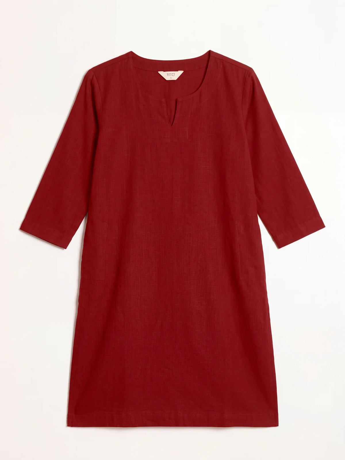 Women Maroon Airy Linen Mid Thigh Length Kurta