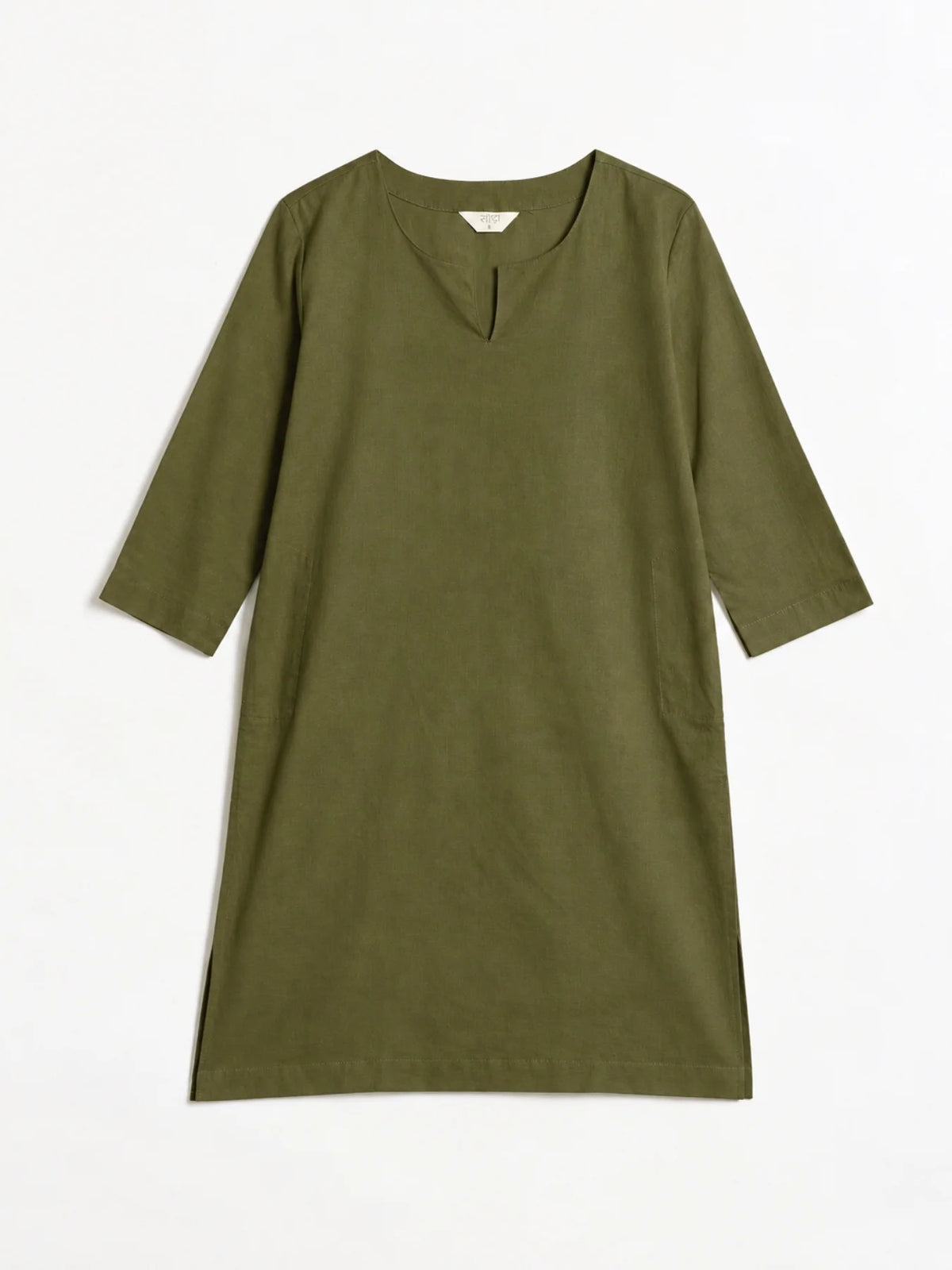 Women Olive Green Airy Linen Mid Thigh Length Kurta